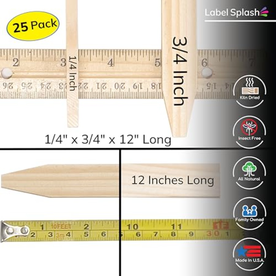 25 Pack Wooden Garden Stakes,  - Garden Row Marker recension och pris
